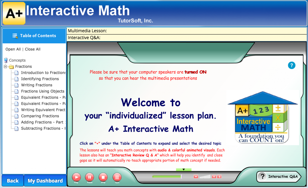 a+ interactive math lessons online math