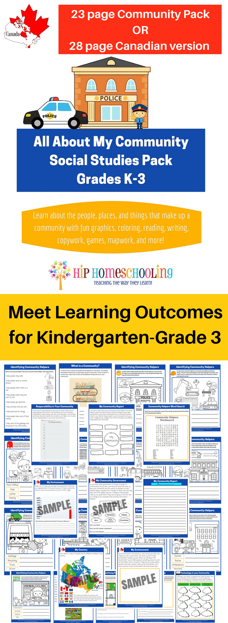 Complete Social Studies Worksheets Unit Designed to meet learning outcomes for Kindergarten-Grade 3. Get it FREE! For elementary social studies plus a Canadian social studies package!