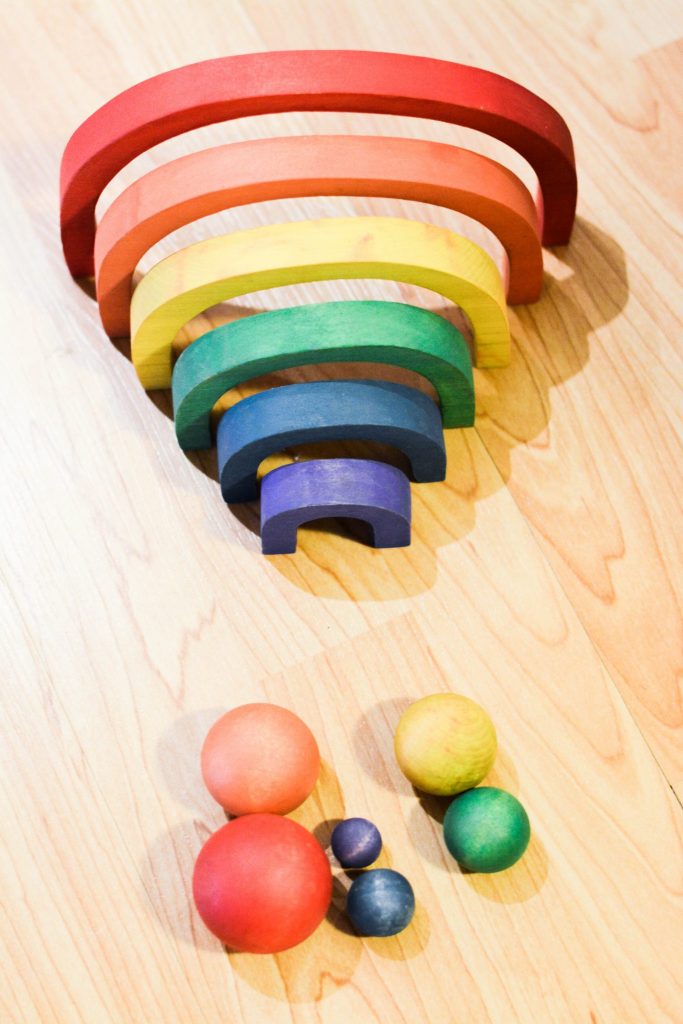 Montessori at Home with Wooden rainbow activity