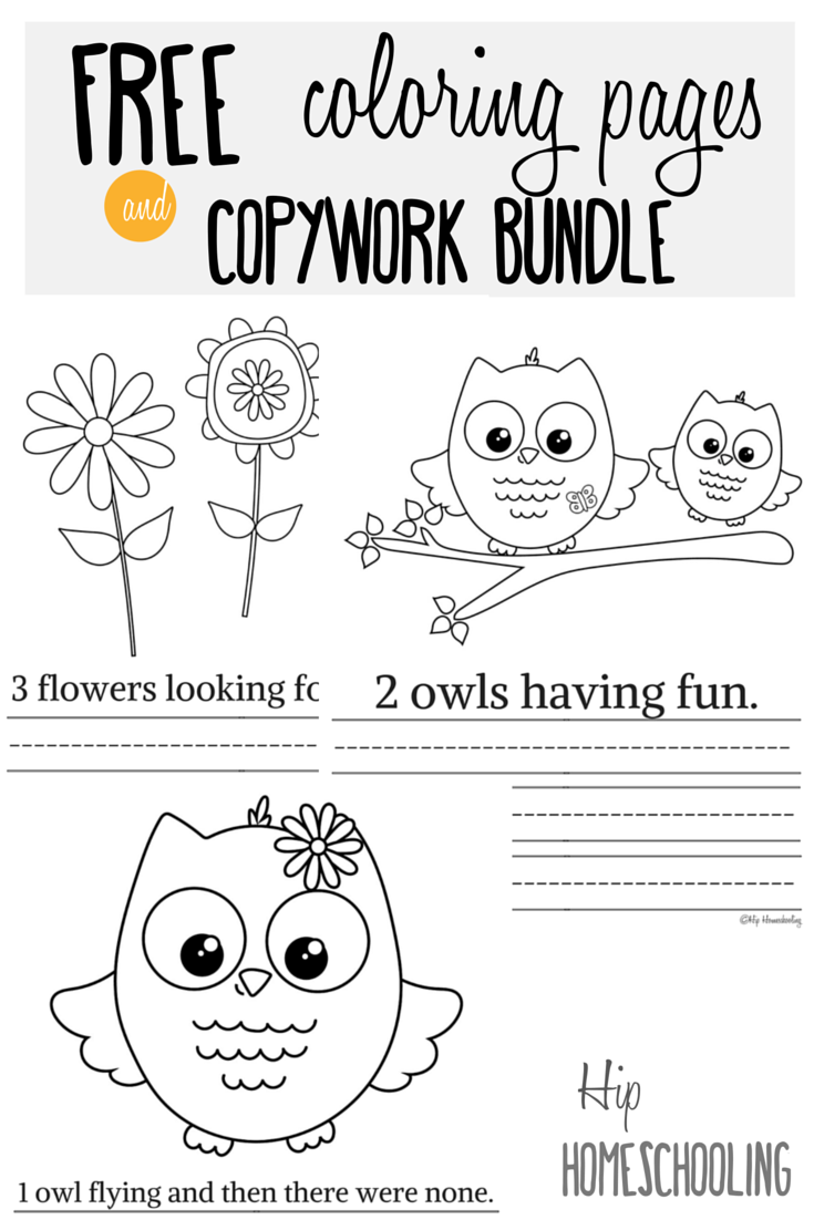 Free owl Coloring pages and copywork bundle. Free printables | free printable | free printable coloring pages | owl crafts | coloring pages for kids