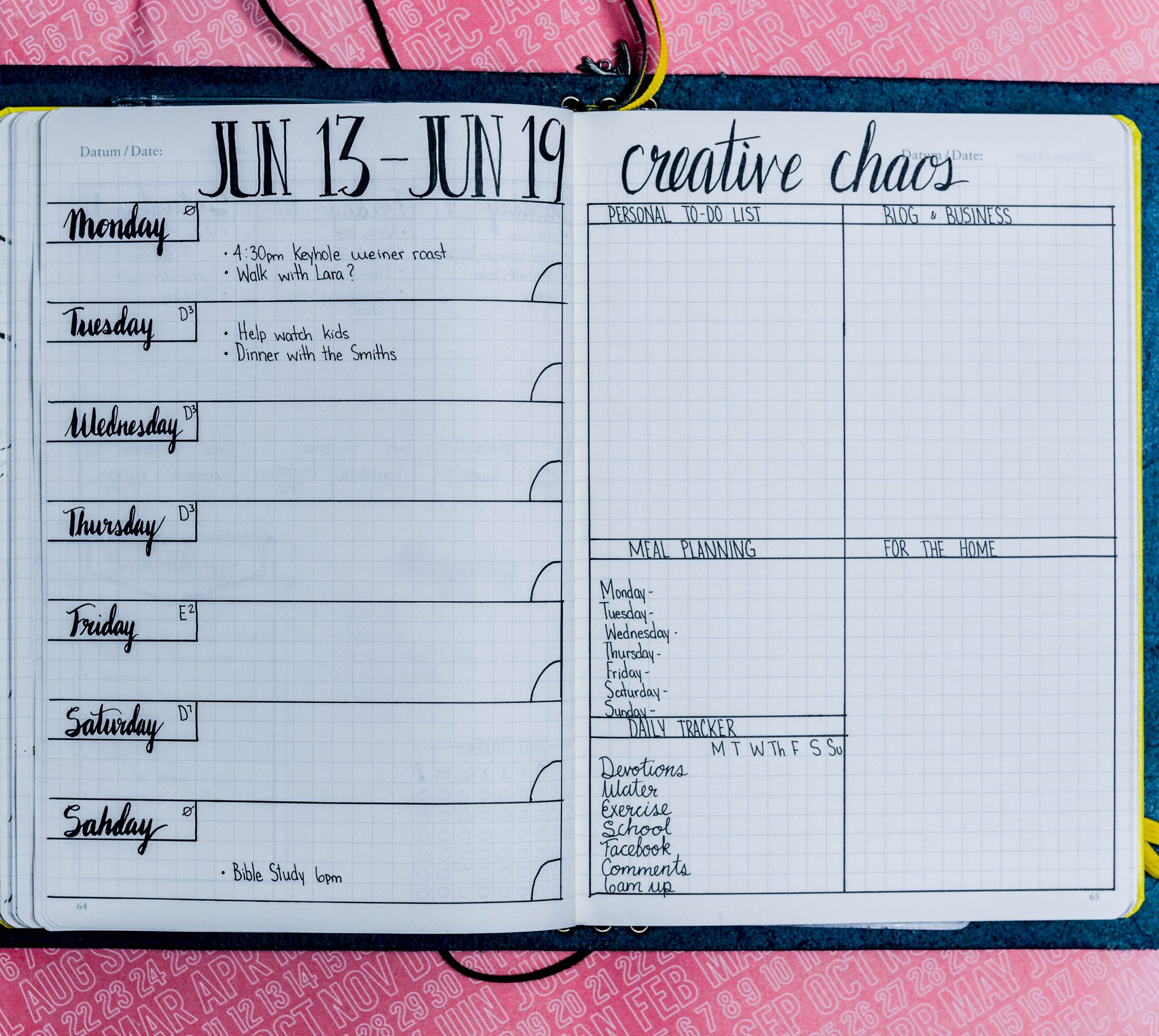 bullet journal weekly layout 