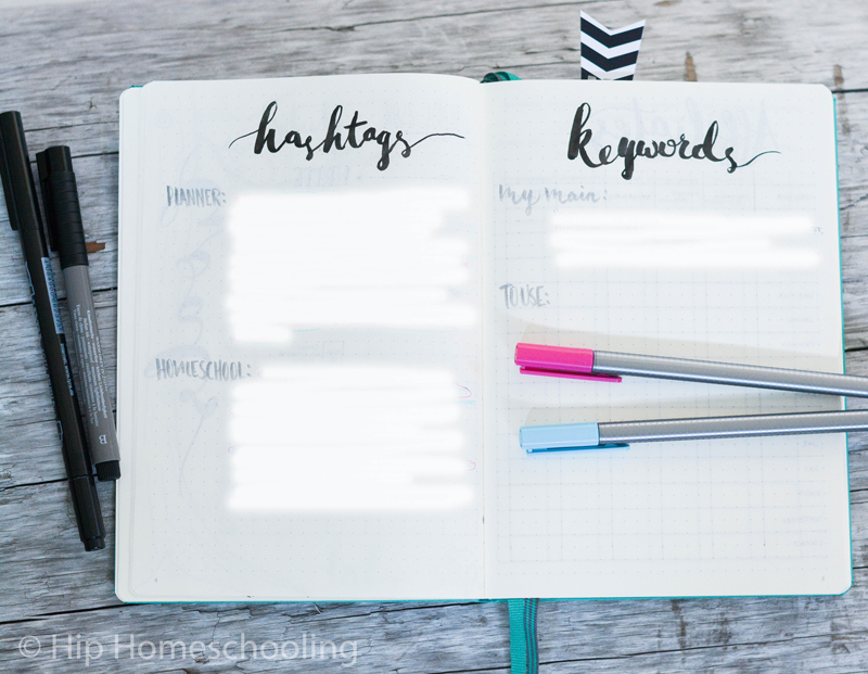 business bullet journal: hashtags and keywords