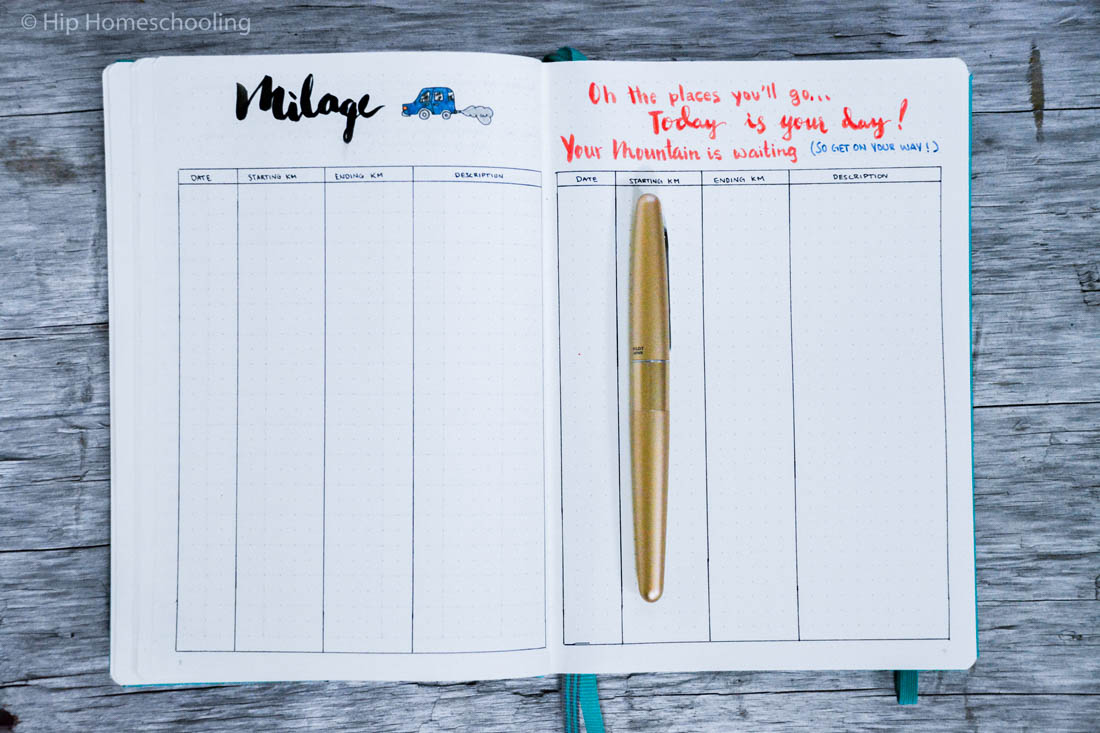 business bullet journal: mileage tracker