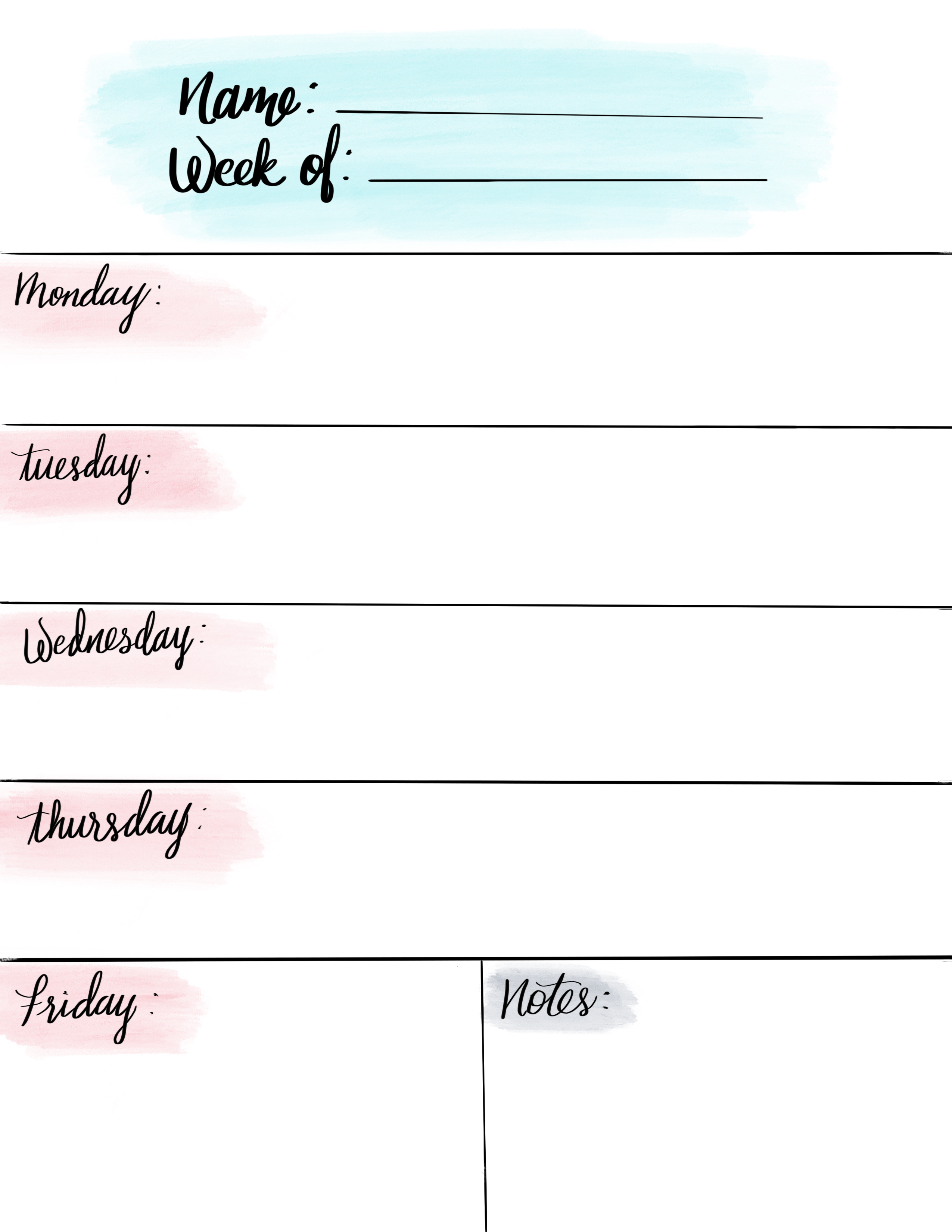 Blank weekly for 1 child